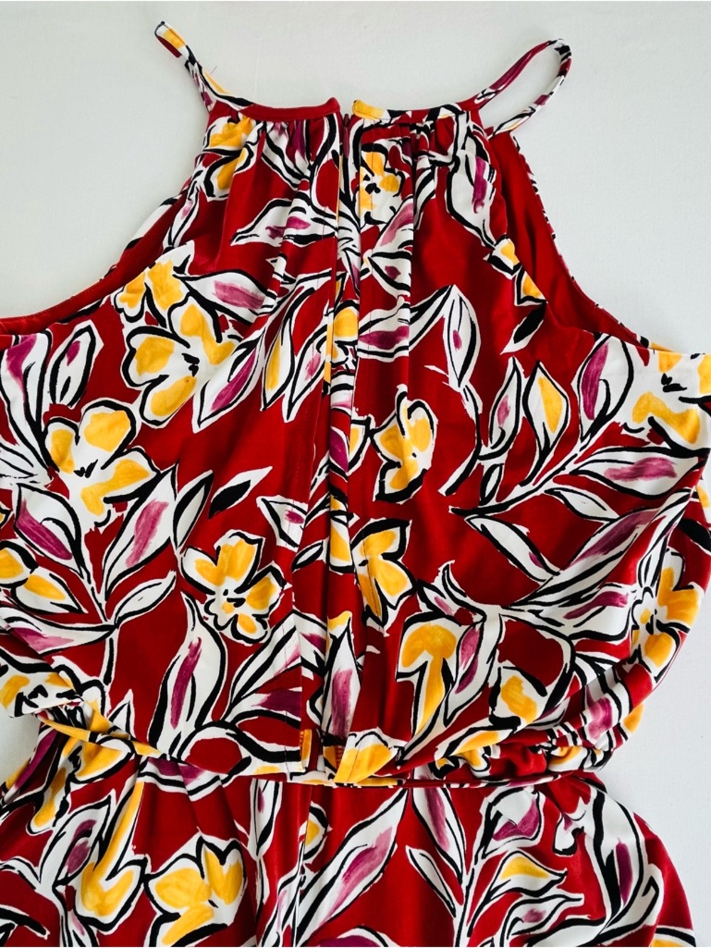 Maggy London Women’s Wide Leg Jumpsuit Red Floral Hippie Boho Romper Size 8 NEW - Picture 8 of 13